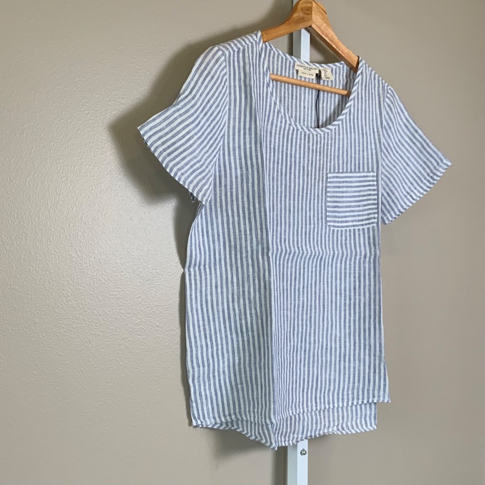 Christian Siriano Striped Short Sleeve Linen Top - Picture 8 of 16